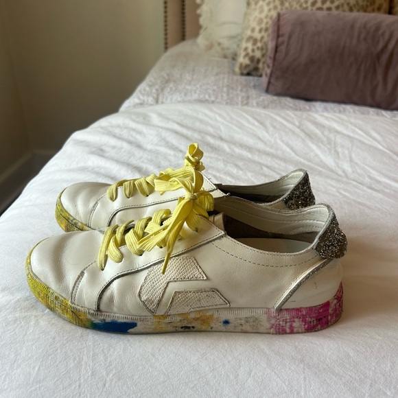 Steve Madden white sneaker. Size 8.5 neon, yellow lace, and colorful platform. - Picture 1 of 2